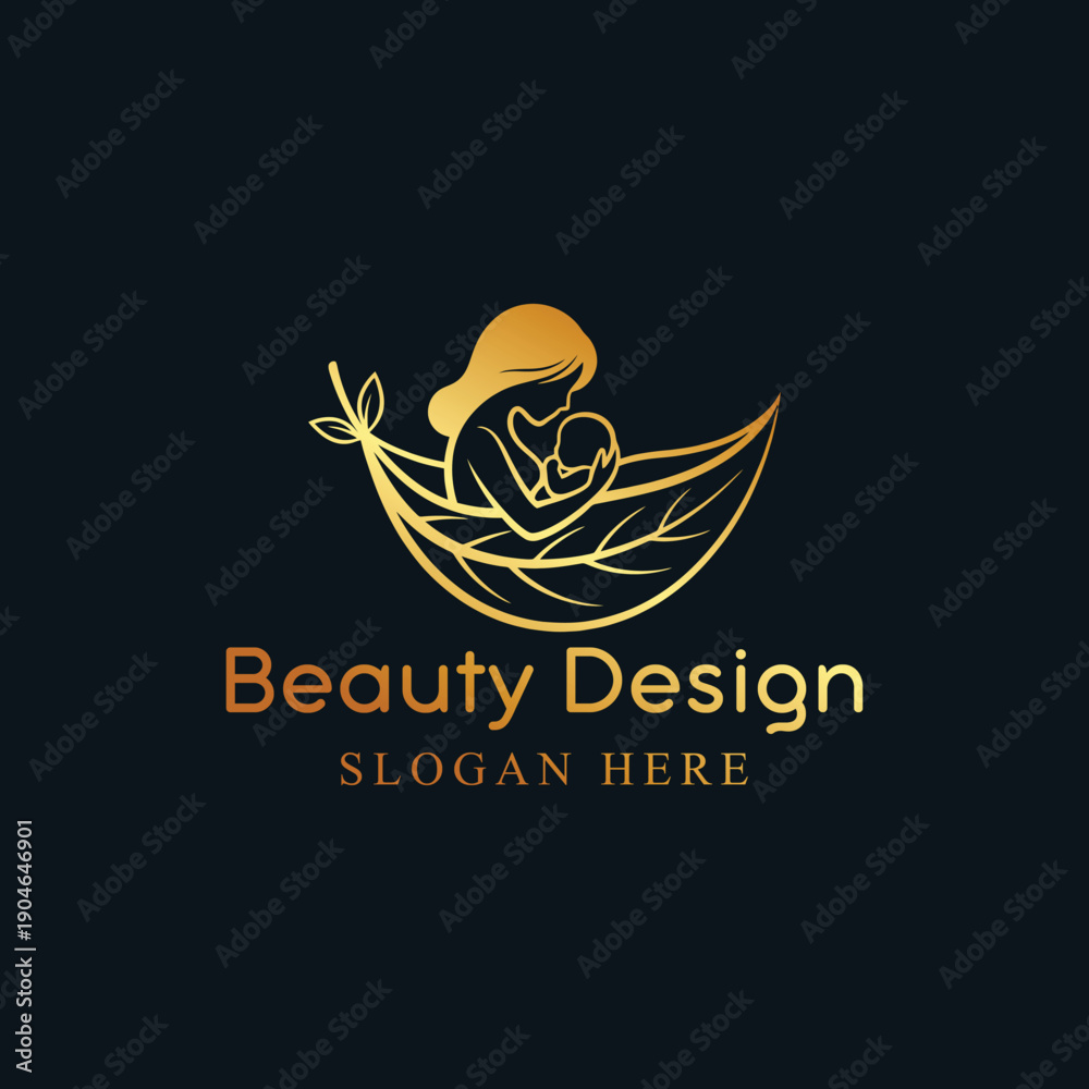 Fototapeta premium Mother and child logo with elegant beauty design elements