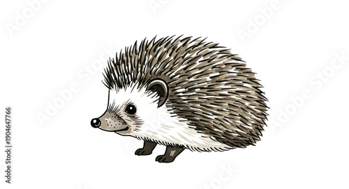 Illustration of a small hedgehog with sharp spines and a pointed snout.
