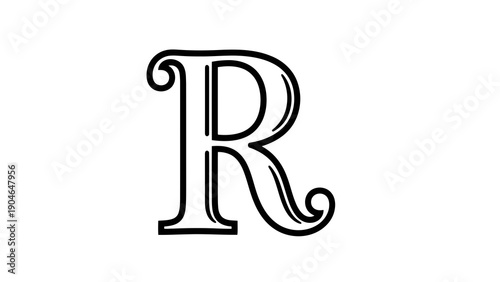 Elegant black letter r on white background