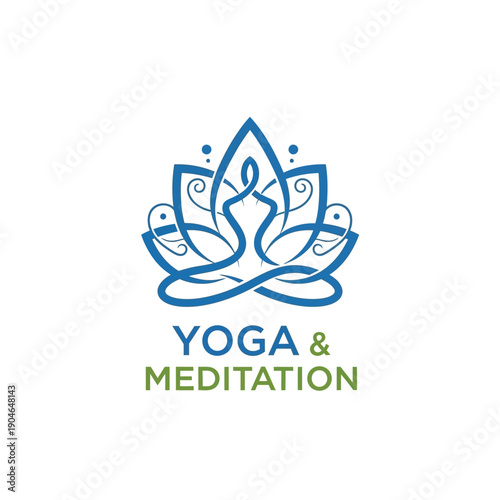 Serene Yoga and Meditation Illustration with Lotus Flower Symbol