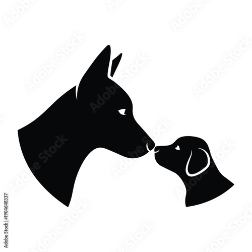 Dogs touching noses in cute black silhouette portrait
