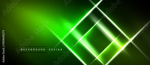 Vibrant green abstract background. Geometric lines create glowing diamond shapes, modern design, dark edges.