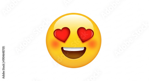 Smiling yellow face with heart eyes emoji on white background symbolizing love and affection in digital communication