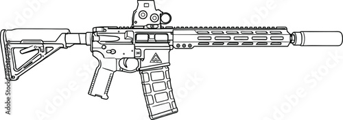 Modern Tactical Rifle Line Art Illustration Side View