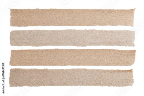 Torn beige paper strips texture isolated on white background
