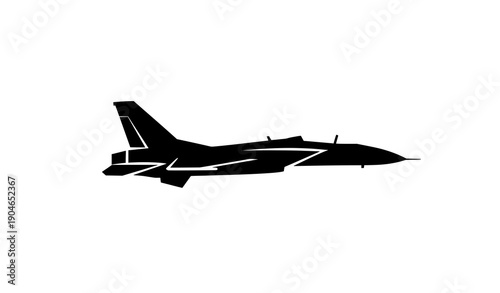 Minimal flat fighter jet vector icon and aviation logo design isolated on white background