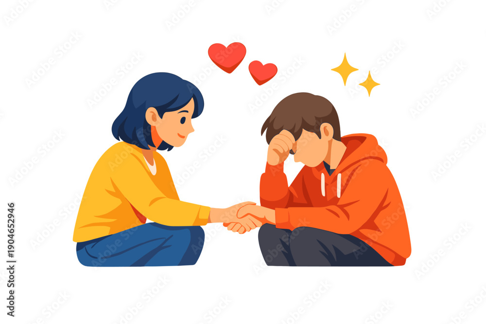Fototapeta premium Couple talking about feelings while sitting on the floor in a living room on a sunny afternoon