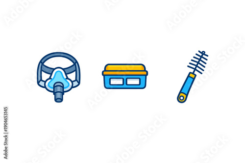 Different tools used for sleep apnea treatment shown together in a simple arrangement on a plain background during a daytime setting