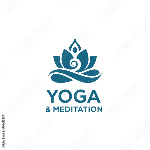 Serene Yoga and Meditation Illustration Featuring Lotus Flower and Swirl Elements