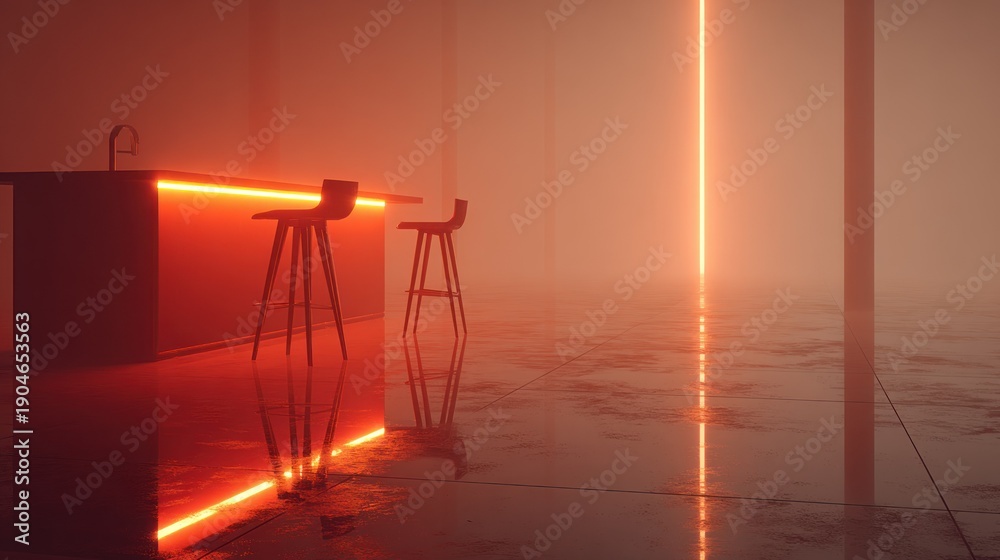 Fototapeta premium Modern bar interior with neon lighting and minimalist design concept