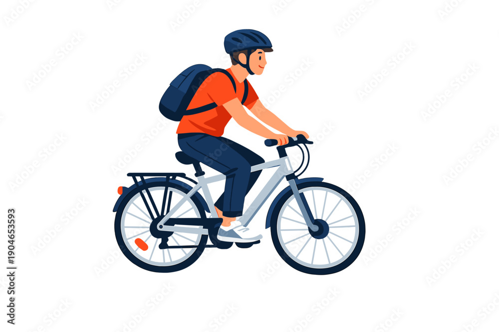 Naklejka premium Person riding a bicycle in a casual setting with a backpack on their back during the day