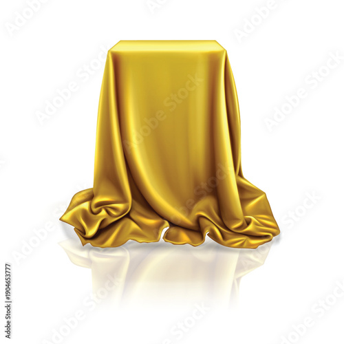Free vector 3d realistic golden show performance fabric or royal luxury tablecloth.eps
