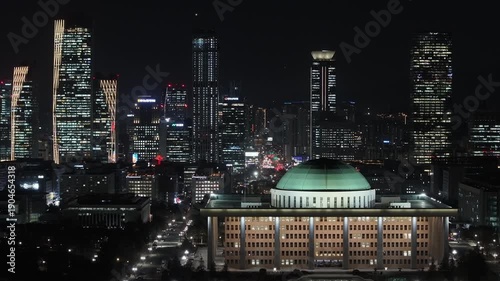 The Endless Stream of Lights: Night Aerial over Hangang River, Yeouido, and Seoul Cityscape