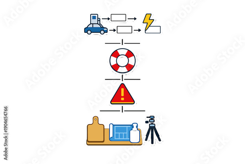 Instructions showing steps to manage a car battery problem, including actions to take, tools needed, and safety measures