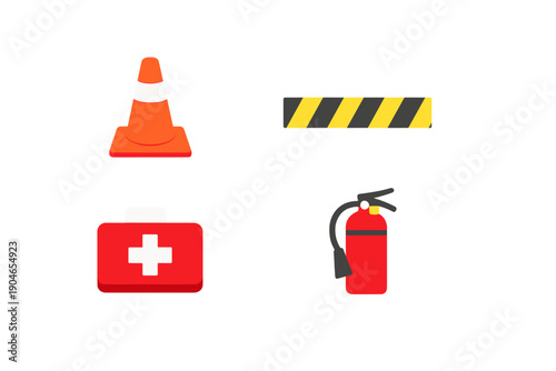 Safety equipment and tools used in construction sites for emergency response and hazard management in urban areas