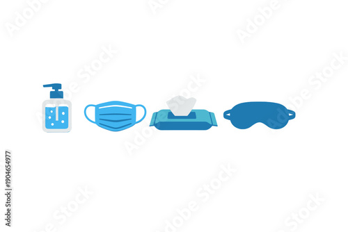 Health and safety items displayed on a white background during a public health awareness campaign in 2023