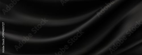 Black elegant background from silk fabric. Dark silk or satin texture. Luxury vector background design