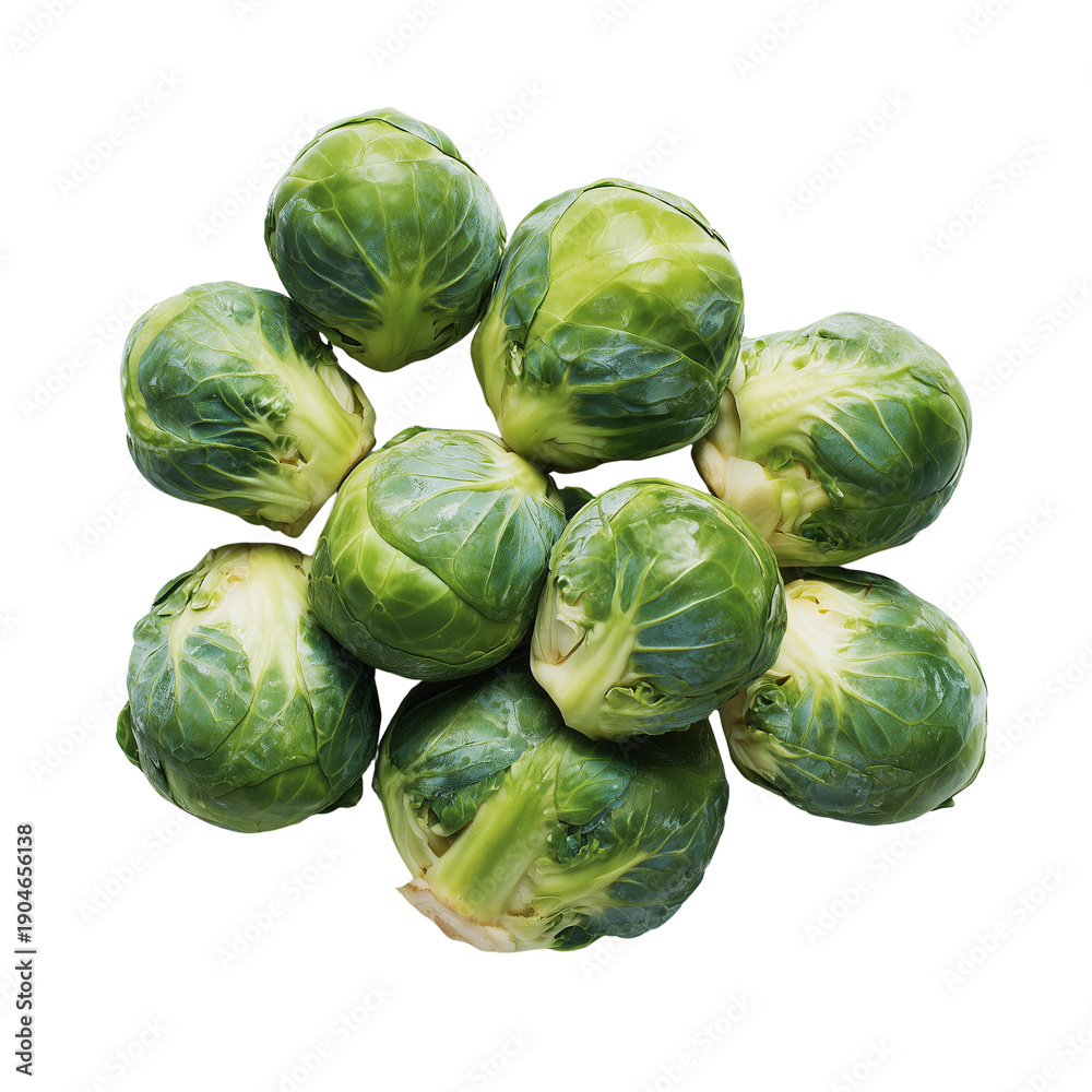 Fototapeta premium Fresh green brussels sprouts on transparent background