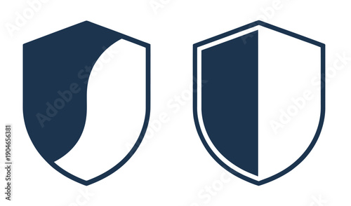 Blue vector isolated shield icons set, privacy safety shield icons on white background, secure safety shield silhouette collection for ranked branding projects, cybersecurity presentations