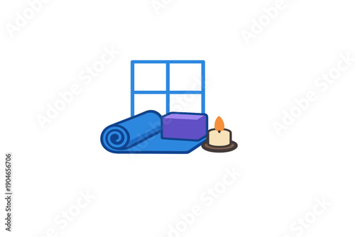 Craft supplies are placed on a table next to a candle and a window during daylight for a creative activity at home