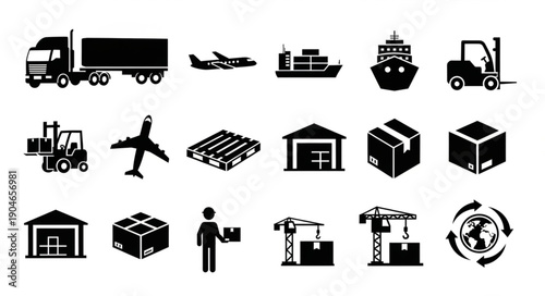 Logistics and Transportation Icons Set.