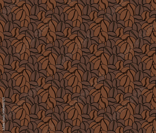 simple pattern with coffee beans in brown colors, aromatic coffee Cafe seamless pattern. hand drawn illustration. Vector graphic line ink colored art. for package, holiday design, fabric and textile.