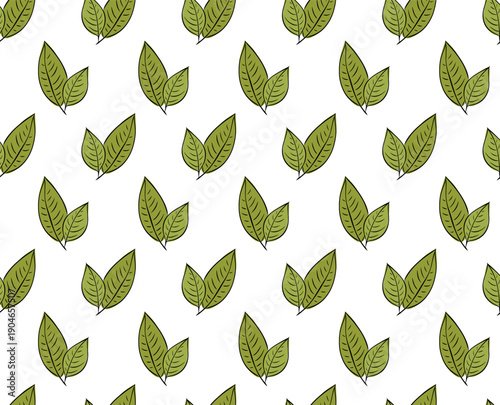 tea leaves Cafe seamless pattern. hand drawn illustration. Vector graphic line ink colored art. Perfect for cafe logo, branding, packaging, labels, and modern decor design.