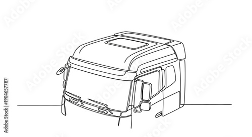 Line art illustration of a modern truck cabin with a sunroof and side mirrors, set against a white background.