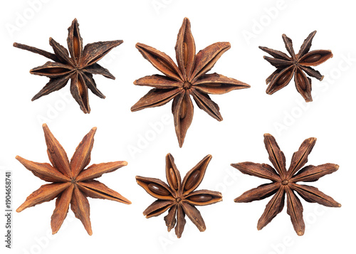 Set of star anise isolated on a Transparent Background. 