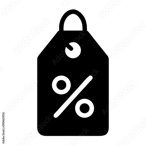 Black shopping bag with a large percentage discount symbol on it