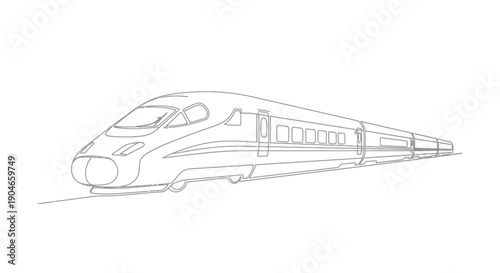 Minimalist line art depicting a high-speed passenger train in motion on tracks.