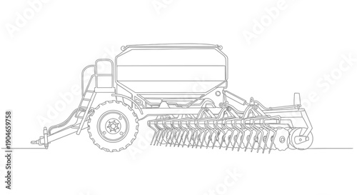 Line drawing of a modern agricultural seed drill or air seeder for planting crops.