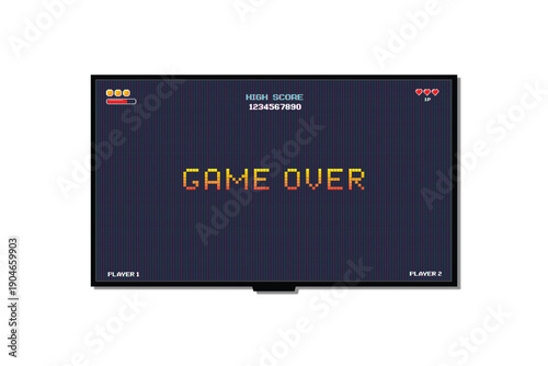 Game Over, Retro games for game assets in retro futuristic sci-fi background vector illustration. Glowing neon from an old arcade	