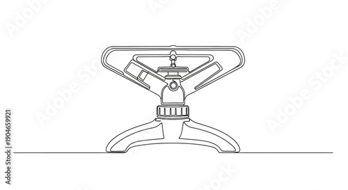Continuous line drawing of a garden sprinkler for irrigation and lawn watering equipment.