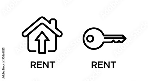 Rising Rent Costs and Property Access Icon: House with Upward Arrow and Key, Rental Market
