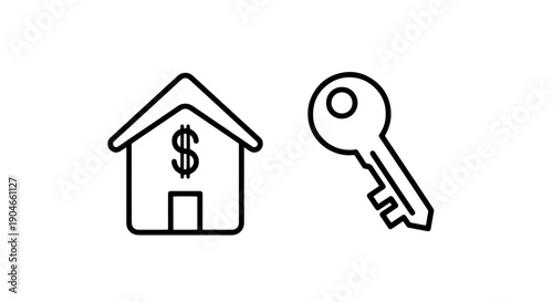 Real Estate Value and Property Ownership Icon: House with Dollar Sign and Key to Home
