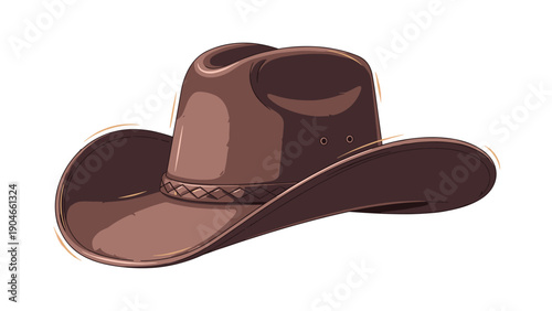 Classic brown leather cowboy hat with a braided band and wide brim shown against a clean white background.