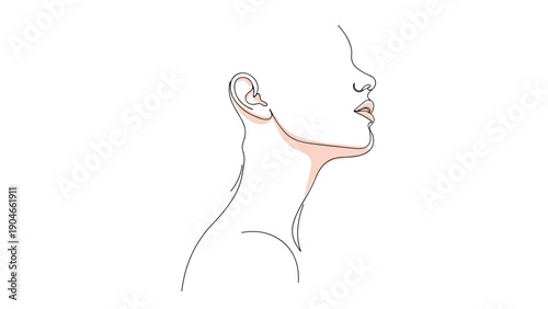 Minimalist one line drawing of a woman profile with subtle skin tone accents for beauty, wellness and elegance concept.