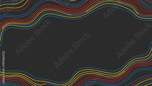 Multicolored wavy lines on a dark gray background, viewed from a straightforward perspective, creating a dynamic illustration