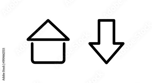 Simple house outline icon paired with a downward arrow, representing decreasing property trends or values.