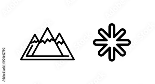 Mountain winter landscape and cold weather conditions with snowflake-like asterisk symbol