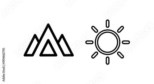 Mountain landscape and stylized sun with zero signs representing a digital or abstract nature concept