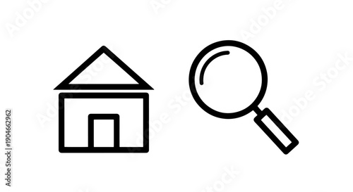 Modern Real Estate Search Icon: Finding Your Dream Home and Property with Magnifying Glass