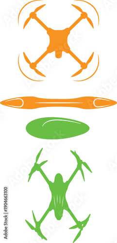 Quadcopter drone transformation into frog illustration with missile