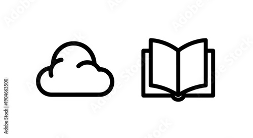 Cloud library and online book reading digital education icon