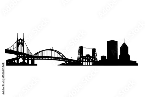Sydney Harbour Bridge Skyline Silhouette with Opera House Buildings Black Vector Illustration