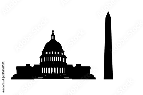 Washington DC Skyline Silhouette US Capitol and Washington Monument Black Vector Illustration