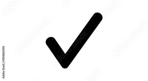 Bold Black Checkmark Icon on Isolated White Background, Approval and Completion Symbol