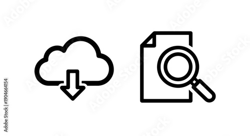 Cloud Download and Document Search Icon Vector for Digital File Management