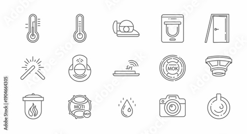 Set of smart home and IoT line icons in bright studio